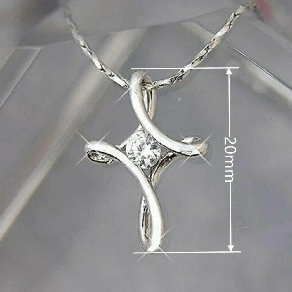 New Silver & Diamond Cross Necklace - Picture 2 of 2